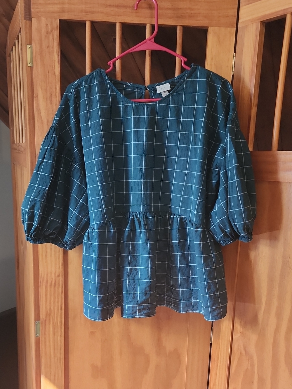 a new day GREEN Windowpane Peplum Tunic